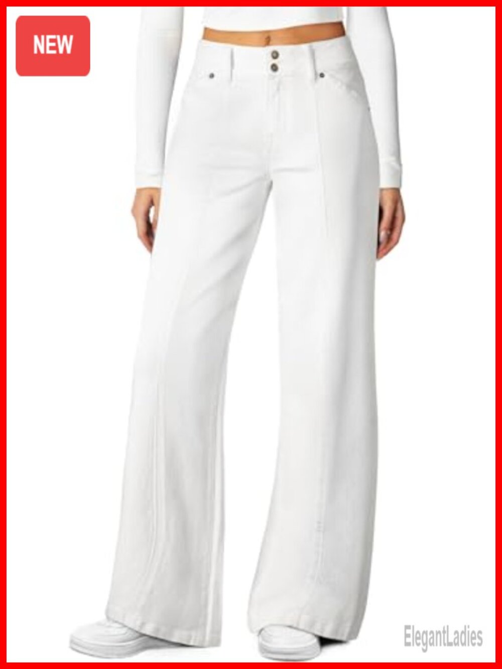 High Waisted Stretchy Wide Leg Jeans with Seamed Front